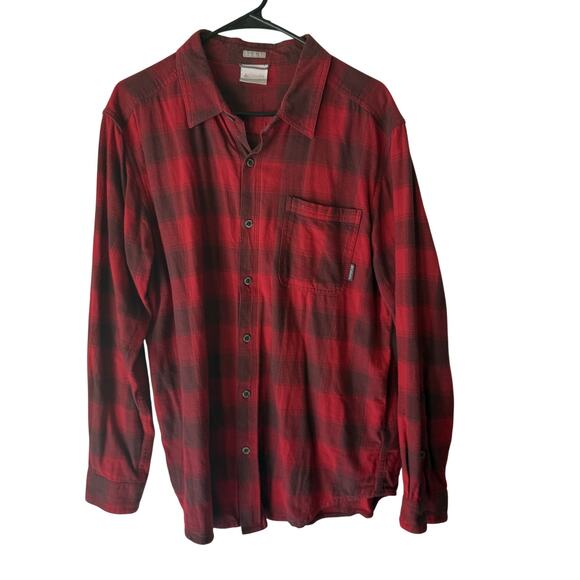 Columbia Shirt Mens Large Red Black Plaid Flannel Button Up Long Sleeve Outdoors - Picture 1 of 7